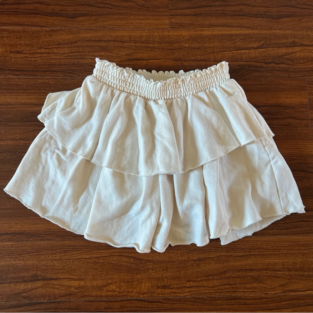 Cream Tiered Ruffle Skirt - Elastic Waist